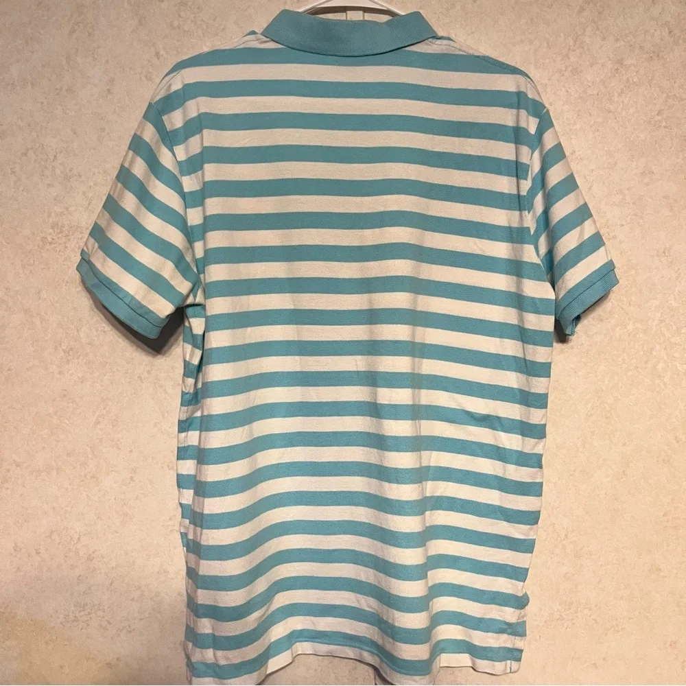 Ralph‎ Lauren Men's Aqua and White Striped Polo Shirt
